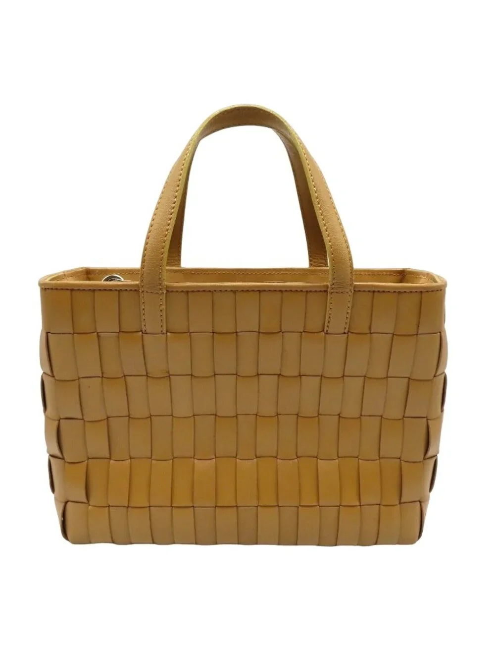 Cole Haan Basket Weave Tan Brown Genuine Leather Woven Top Handle Bag Handbag